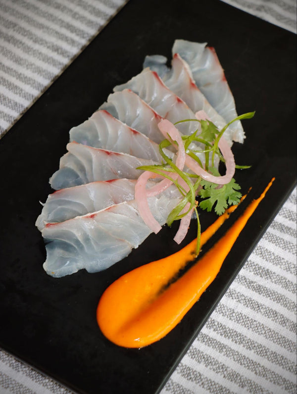 Red snapper Sashimi with roasted red pepper habanero aioli
